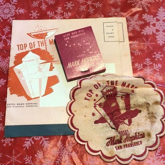 Vintage top of the mark Nob Hill, San Francisco postcard, fold out map, matchboo - Picture 1 of 9